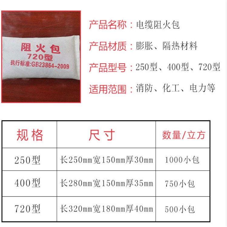 国标防火包250型防火枕电缆桥架封堵720型阻燃包膨胀型防火沙包